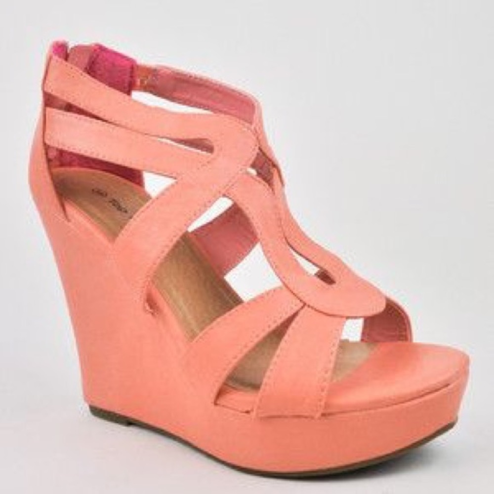 PINK STRAPPY WEDGE HERLS SIZE 8